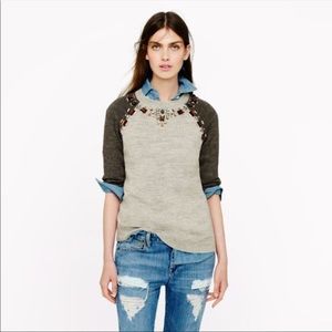 J. Crew Shirt Sleeve Bejeweled Sweater Merino Alpaca Wool Blend Sz S